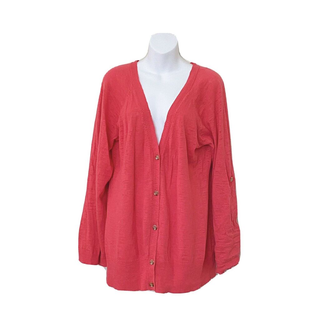 Kenneth Cole‎ New York Women's Sweater Sz XL Coral Cardigan Linen Blend Tunic